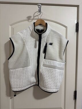 New Balance White Quilted and Sherpa Vest with Black Trim